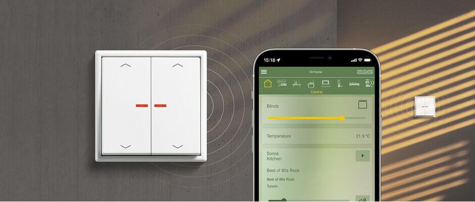 Weißer KNX-RF Tastsensor mit zwei Wippen